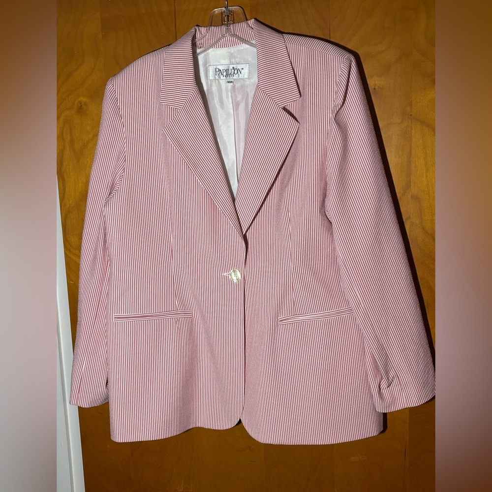 Papillon Pink/Rose and White Striped Blazer, size 12 petite